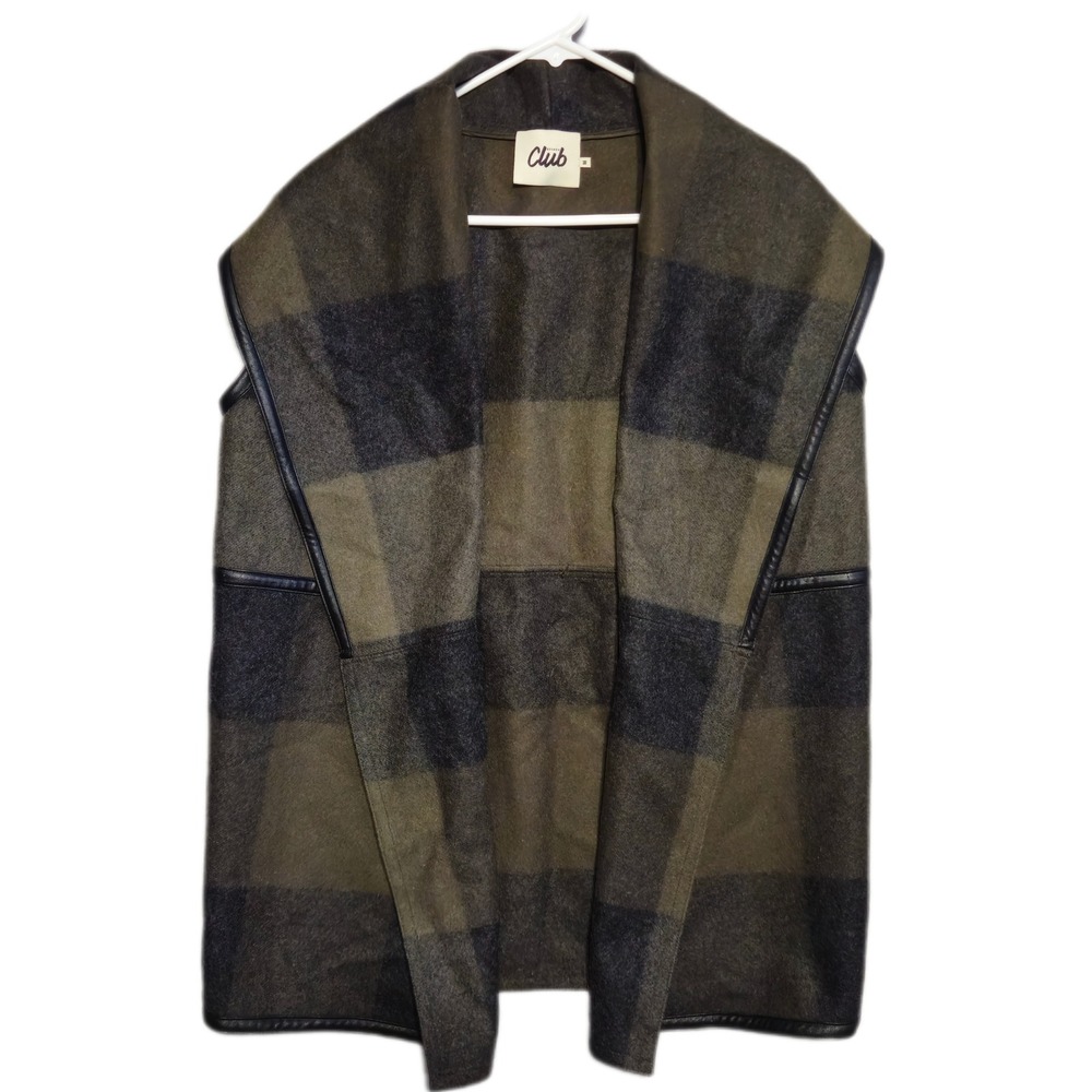 Womens Plaid Cape Poncho Green Black Virgin Wool Cashmere Quiet Luxury Wrap